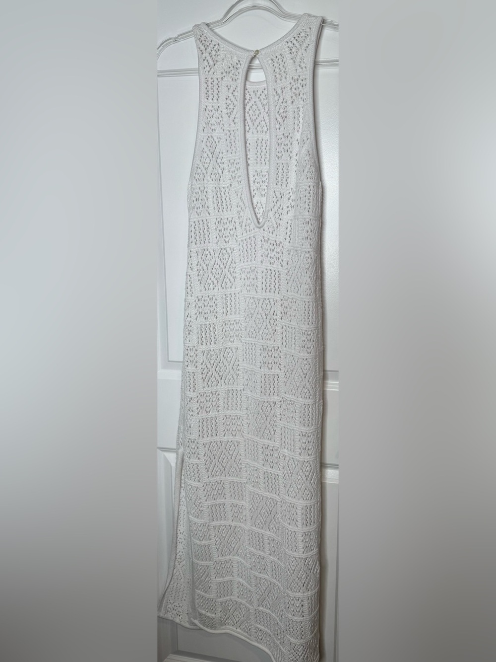 aerie White Crochet Maxi Dress coverup Sleeveless Tank see through cotton MD - Picture 4 of 4